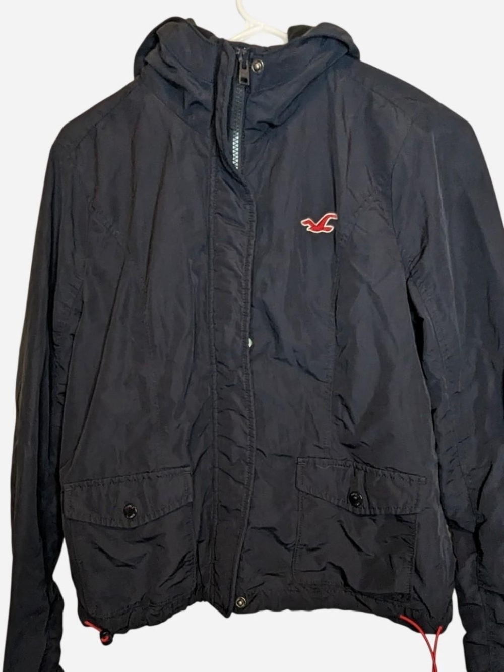 Y2K Vintage Hollister Navy Hooded Windbreaker Jacket Large